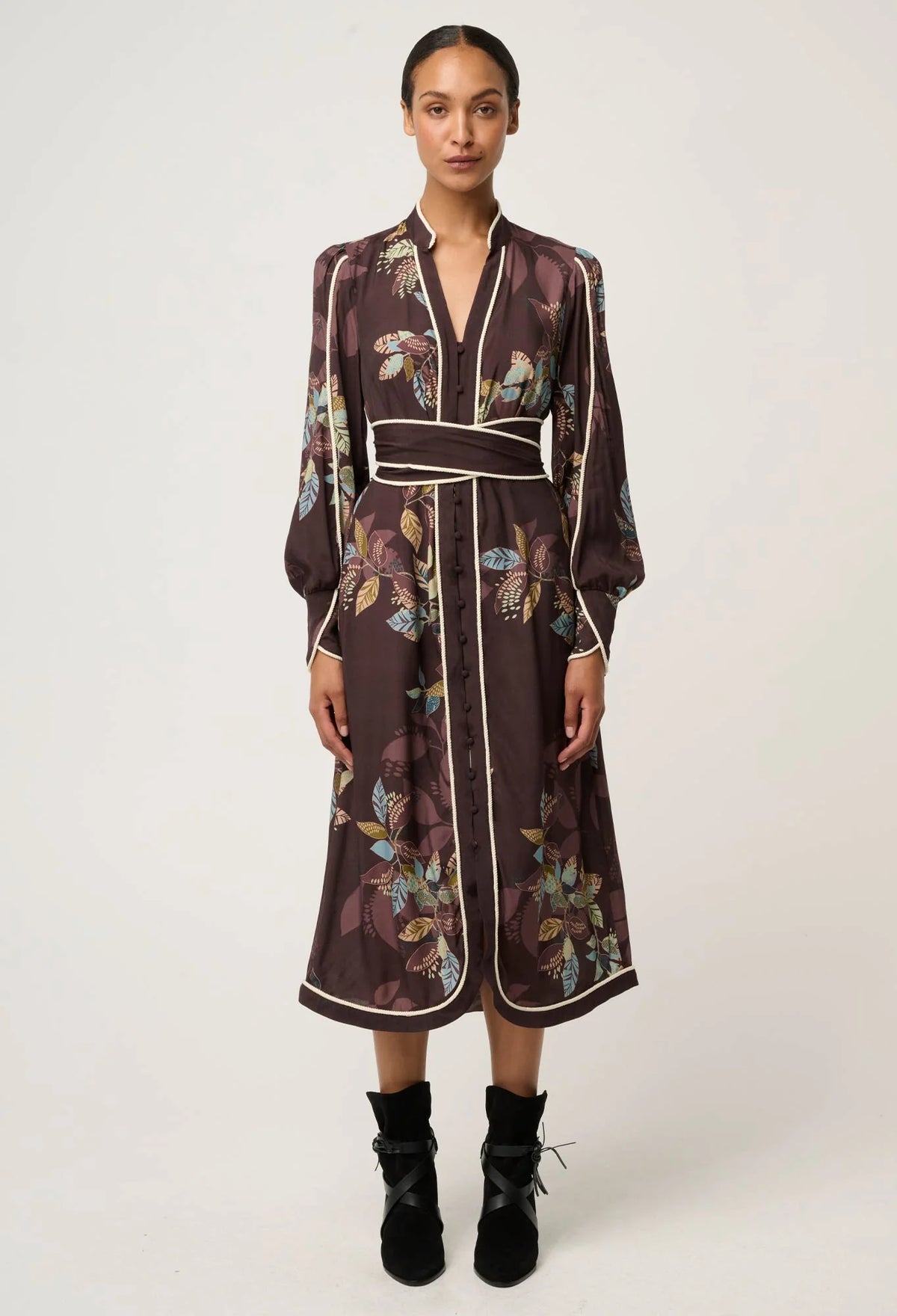 Once Was - Camille Viscose Faille Curved Hem Rope Detail Dress