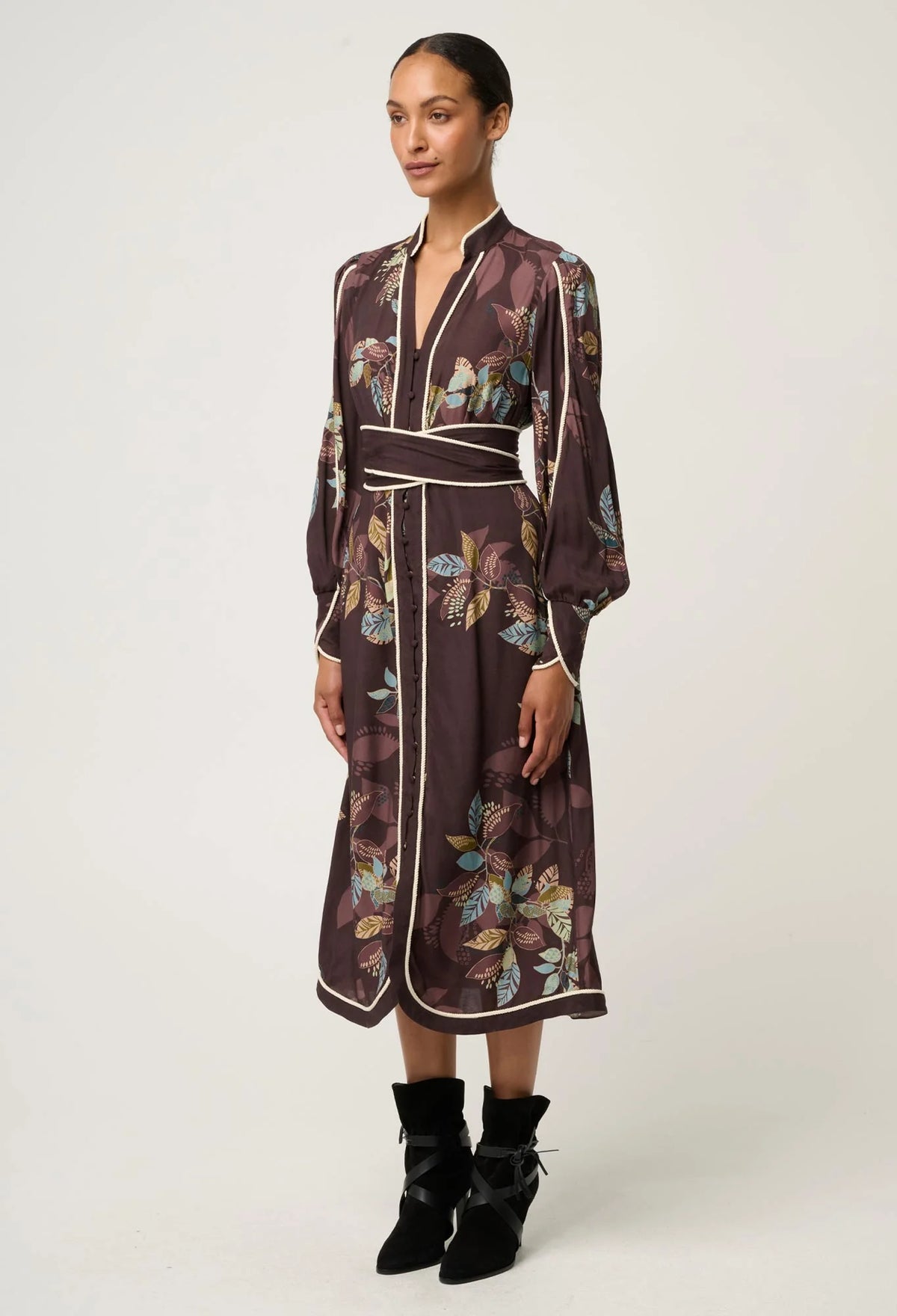 Once Was - Camille Viscose Faille Curved Hem Rope Detail Dress