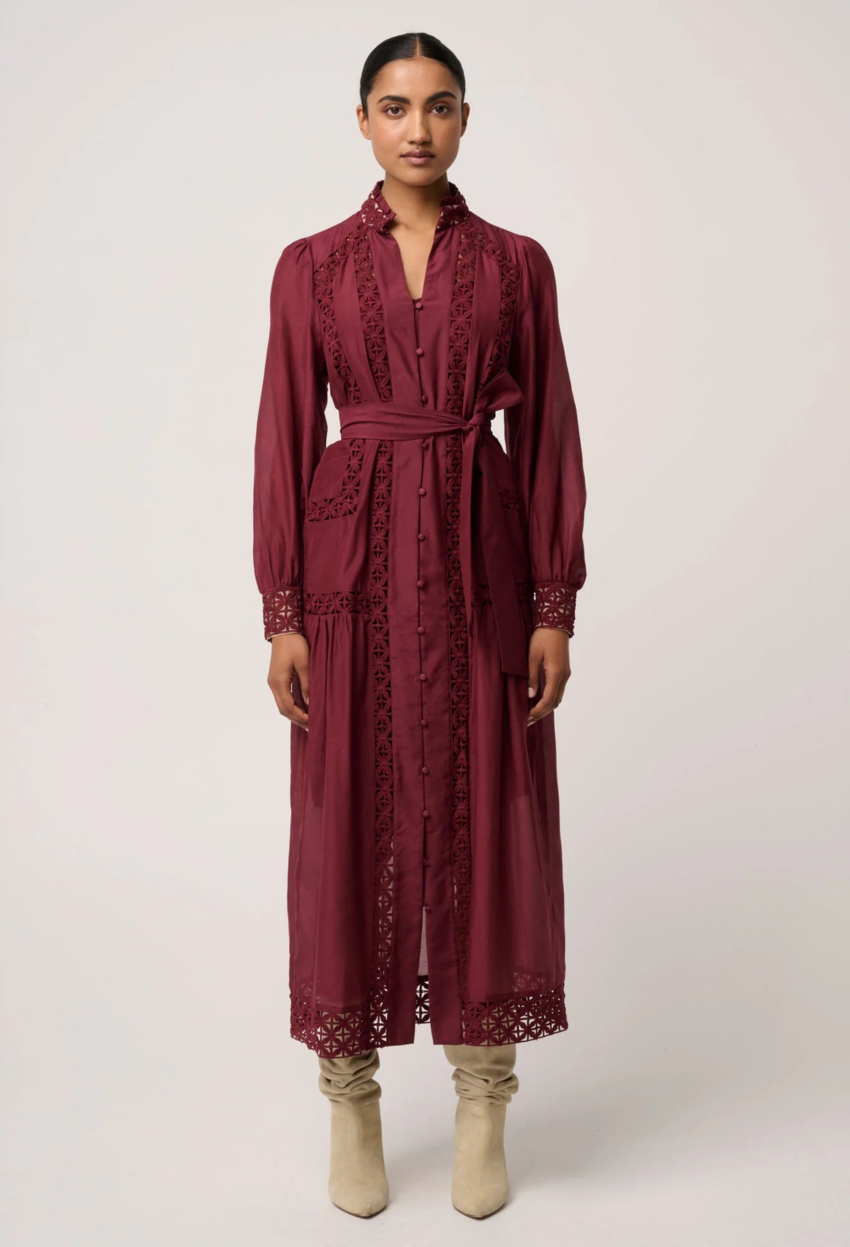 Once Was - Cascadian Cotton Silk Maxi Dress in Bordeaux