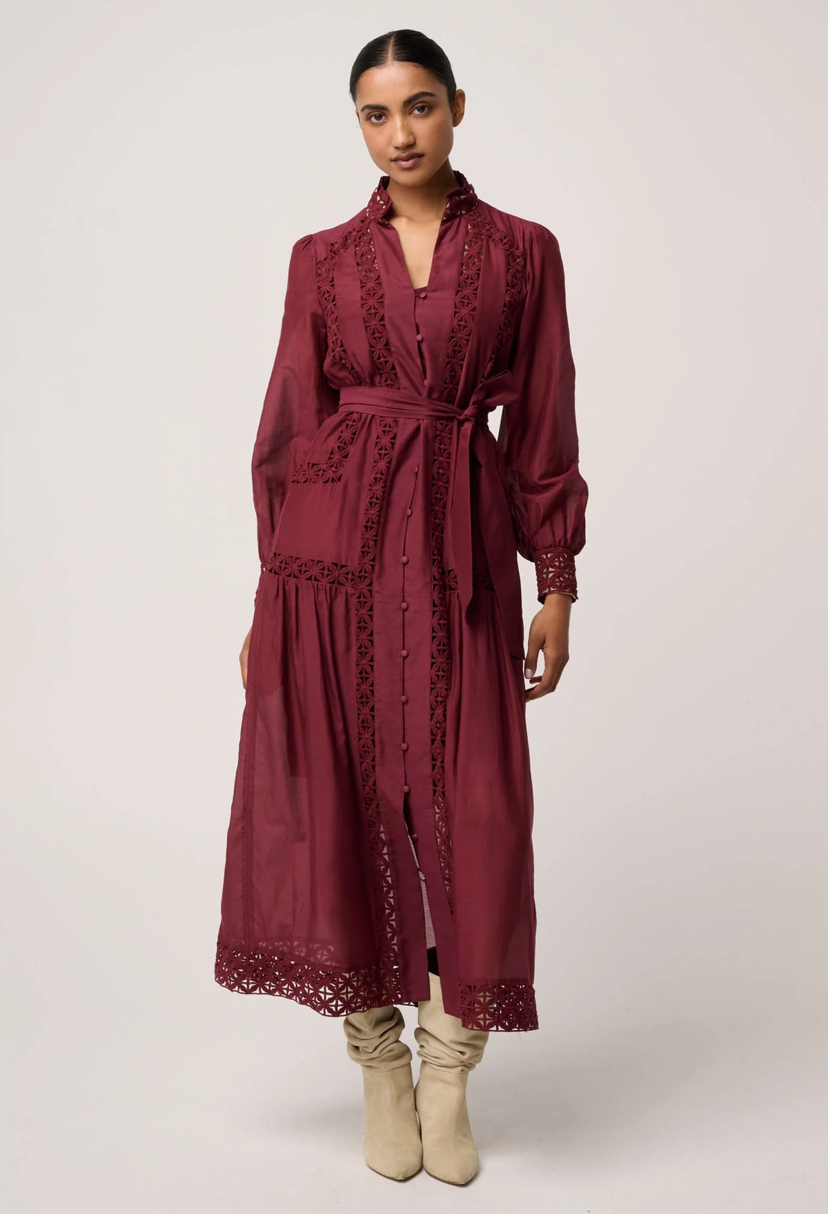 Once Was - Cascadian Cotton Silk Maxi Dress in Bordeaux
