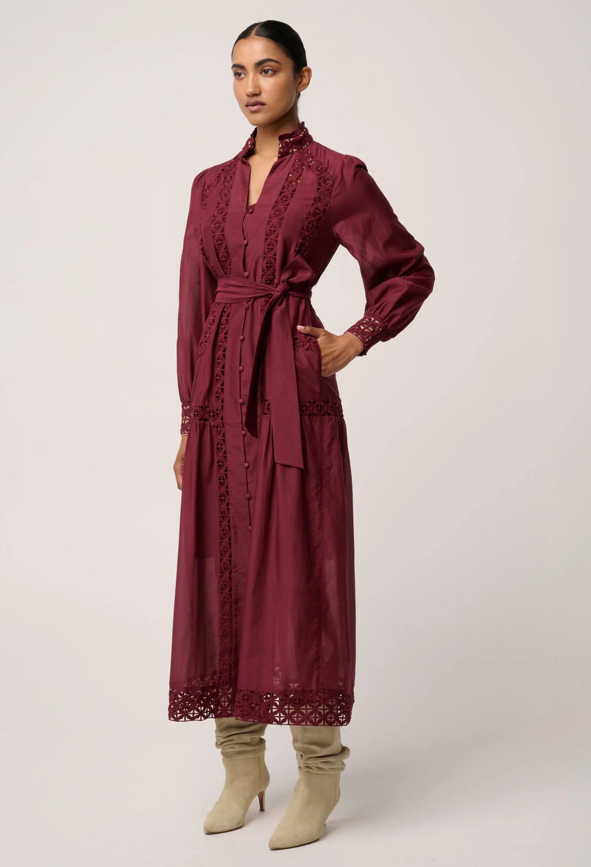 Once Was - Cascadian Cotton Silk Maxi Dress in Bordeaux
