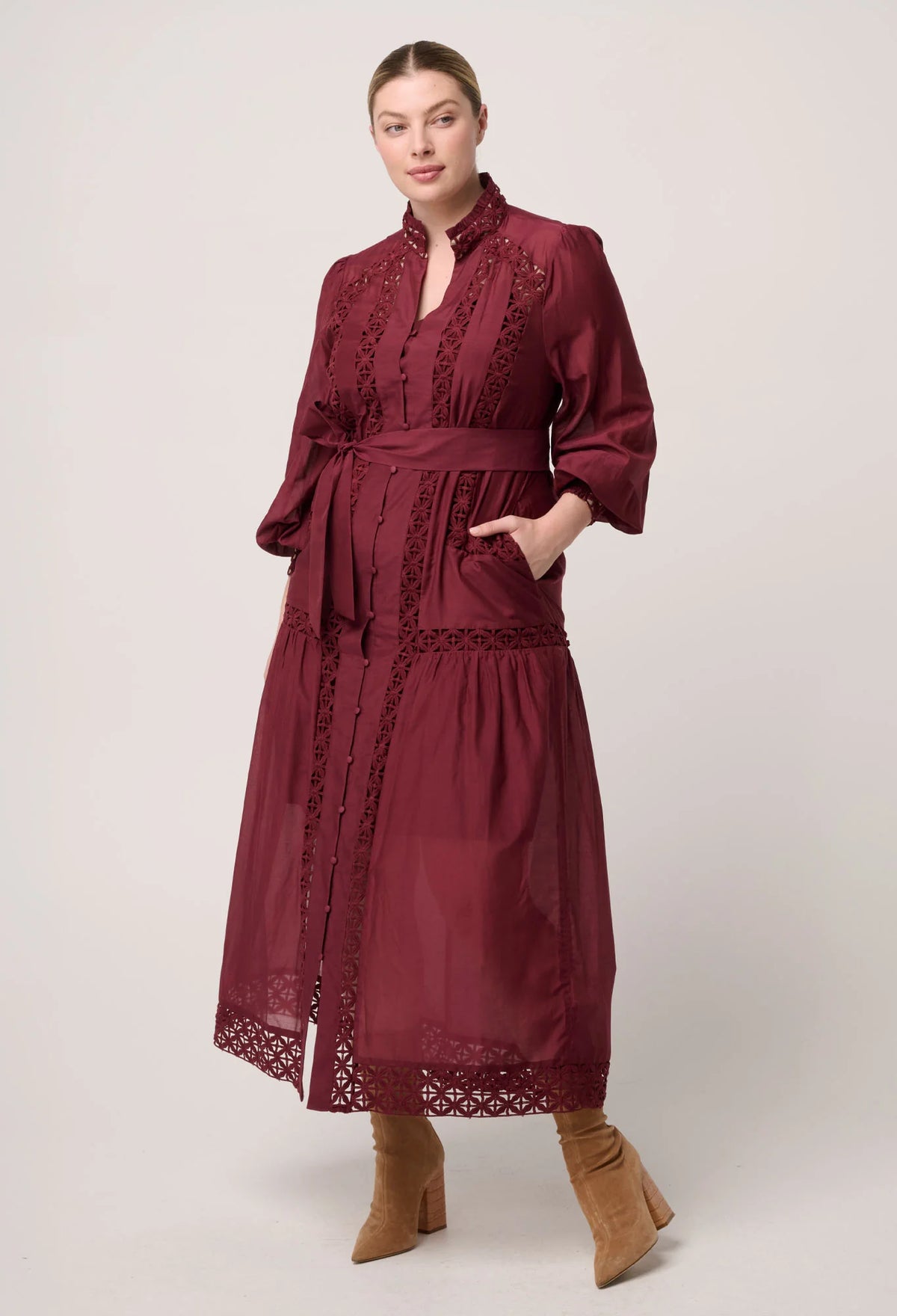 Once Was - Cascadian Cotton Silk Maxi Dress in Bordeaux