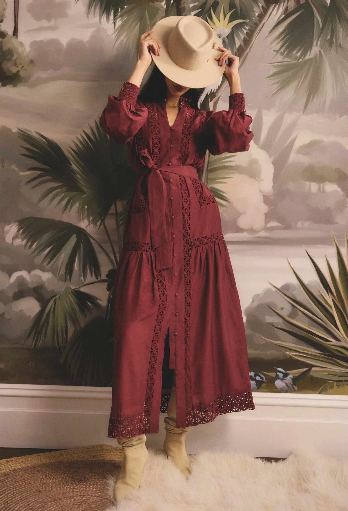 Once Was - Cascadian Cotton Silk Maxi Dress in Bordeaux