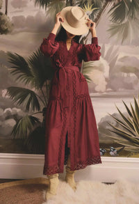 Once Was - Cascadian Cotton Silk Maxi Dress in Bordeaux