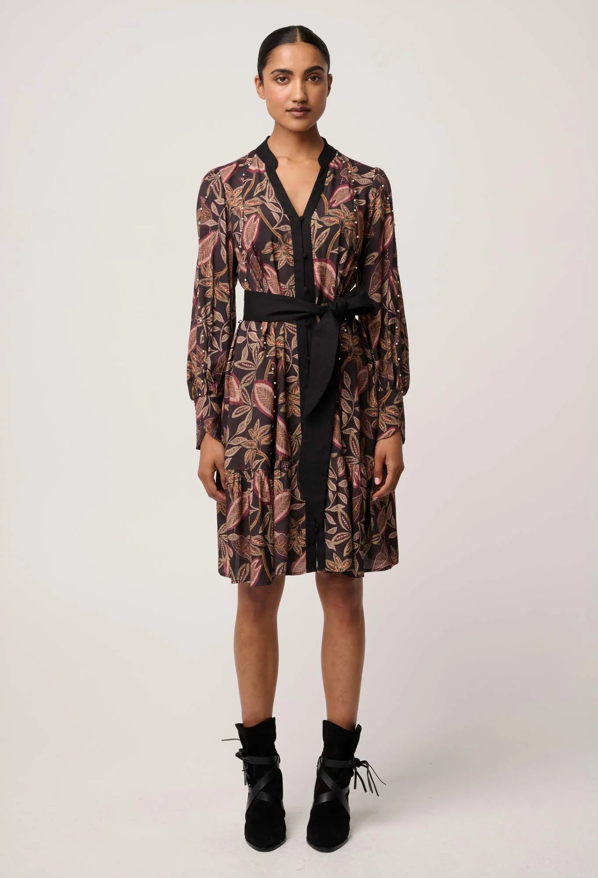 Once Was - Cecilia Pearl Embellished Linen Dress in Dark Tropique: