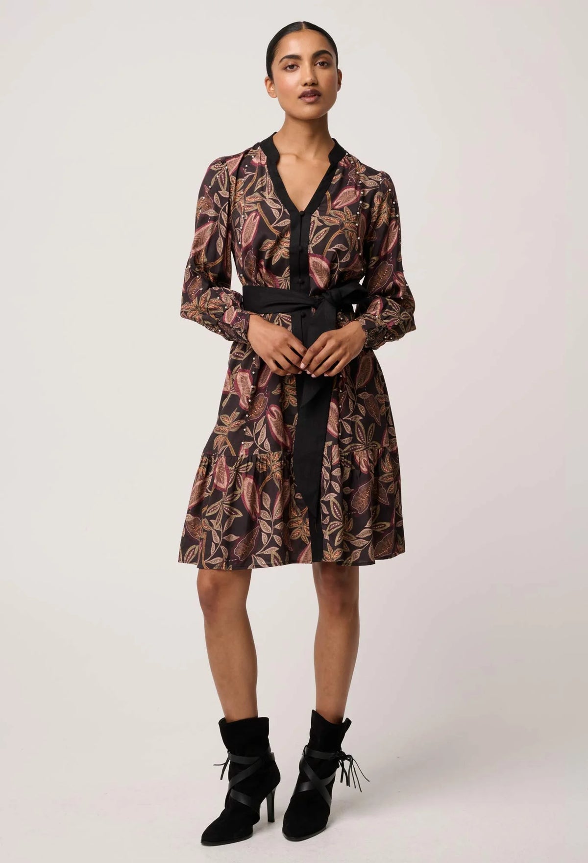 Once Was - Cecilia Pearl Embellished Linen Dress in Dark Tropique: