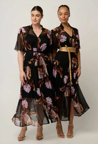 Once Was - Ceres Sheer Viscose Chiffon Dress - Sunset Orchid