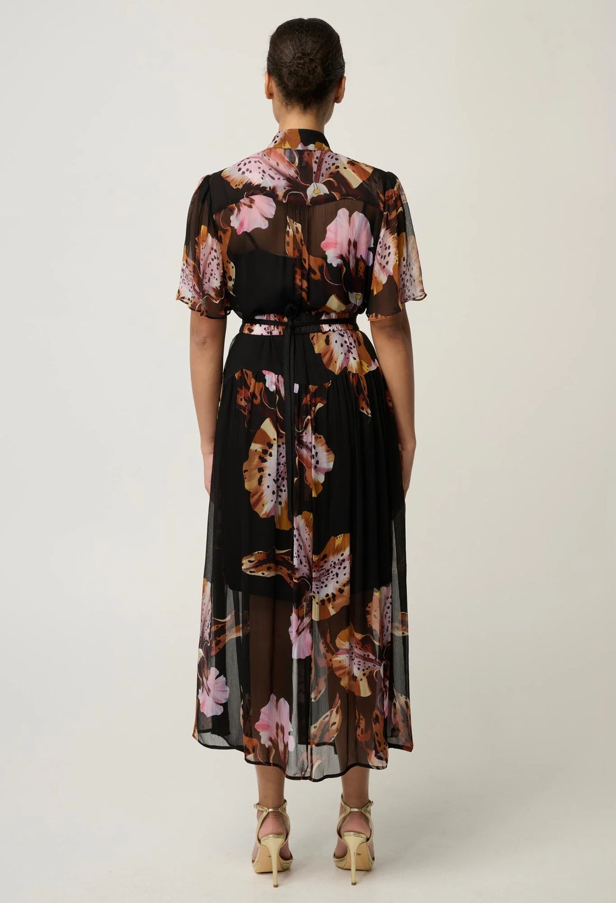 Once Was - Ceres Sheer Viscose Chiffon Dress - Sunset Orchid