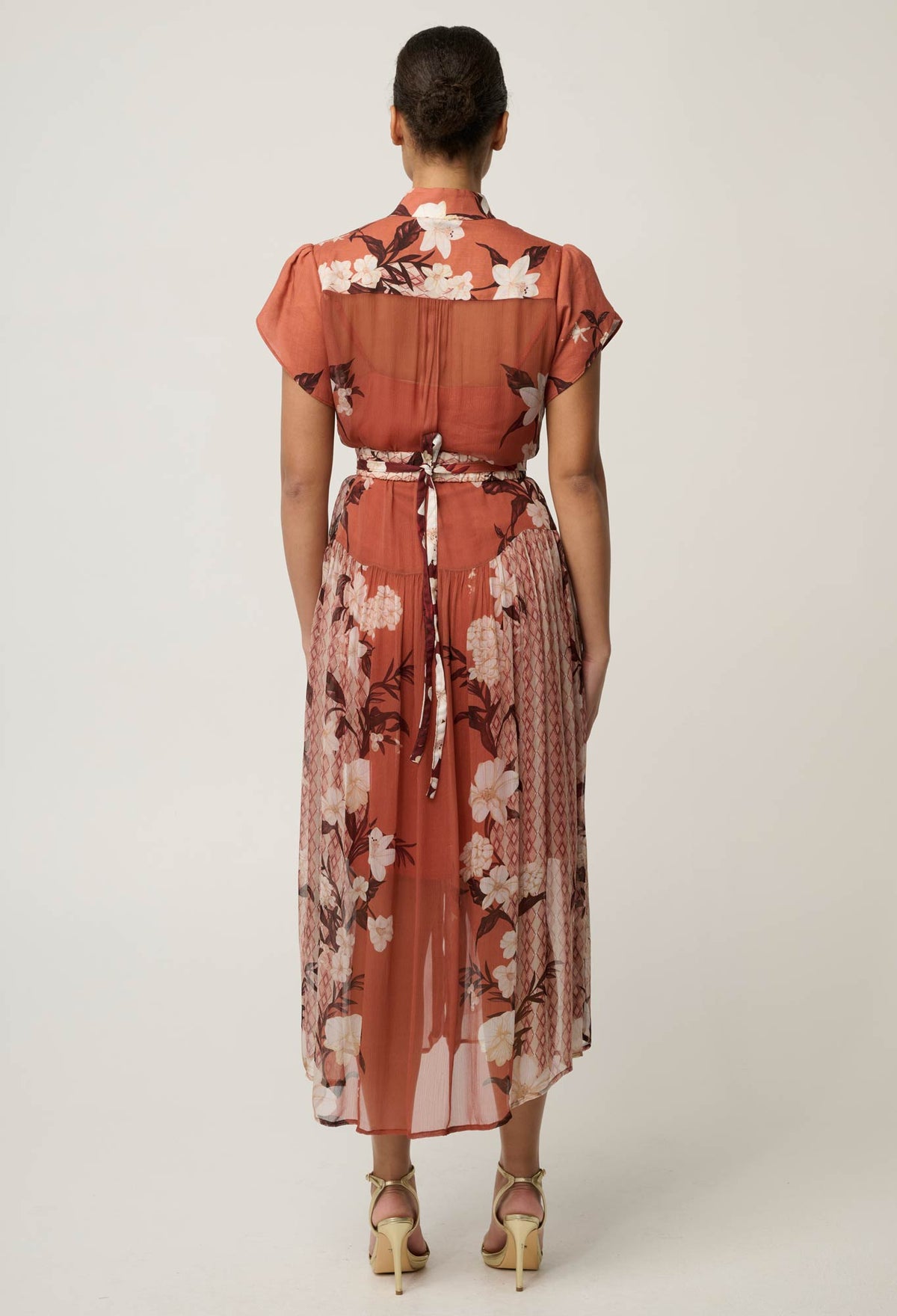 OnceWas Perla dress in Amber Vine, back view