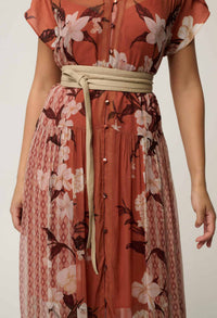 Close-up of the collar and Amber Vine print on the OnceWas Perla dress