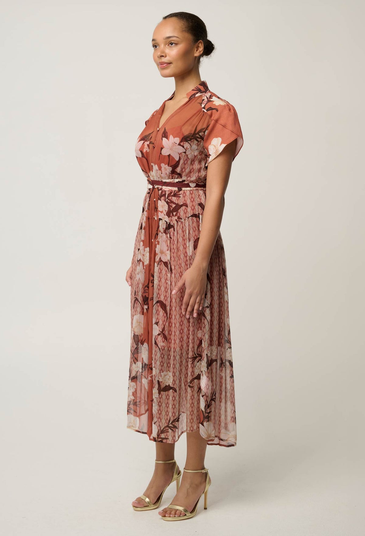 OnceWas Perla dress in Amber Vine, side view