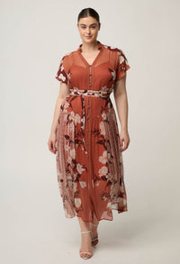 OnceWas Perla dress in Amber Vine shown in movement