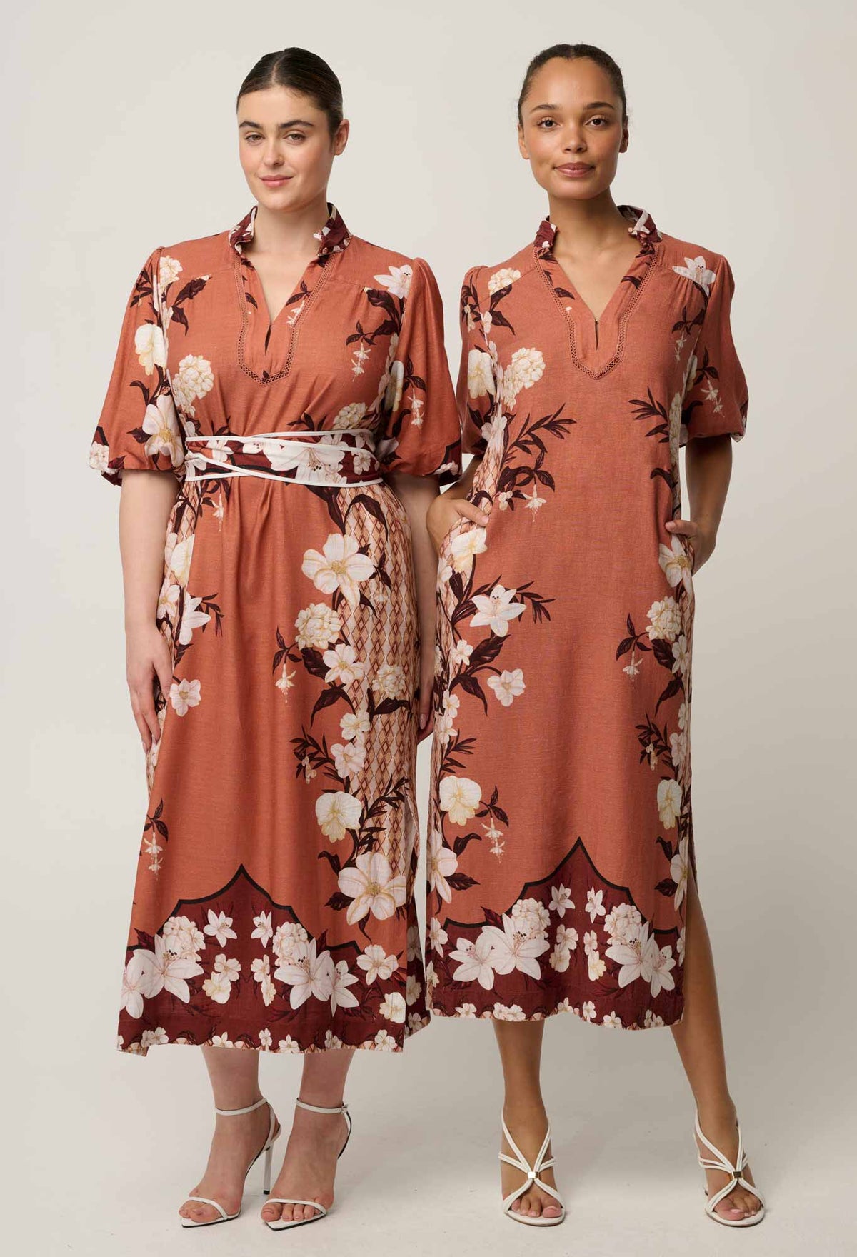 OnceWas Gisela Amber Vine midi dress styled with matching Innerbloom separates