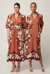 OnceWas Gisela Amber Vine midi dress styled with matching Innerbloom separates