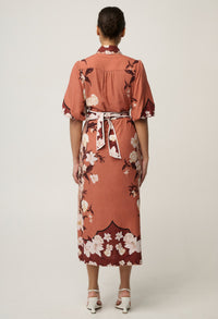 OnceWas Gisela midi dress in Amber Vine, back view