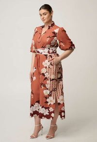 OnceWas Gisela midi dress in Amber Vine shown in movement