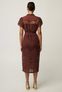 OnceWas Solene lace dress in Rosewood, back view