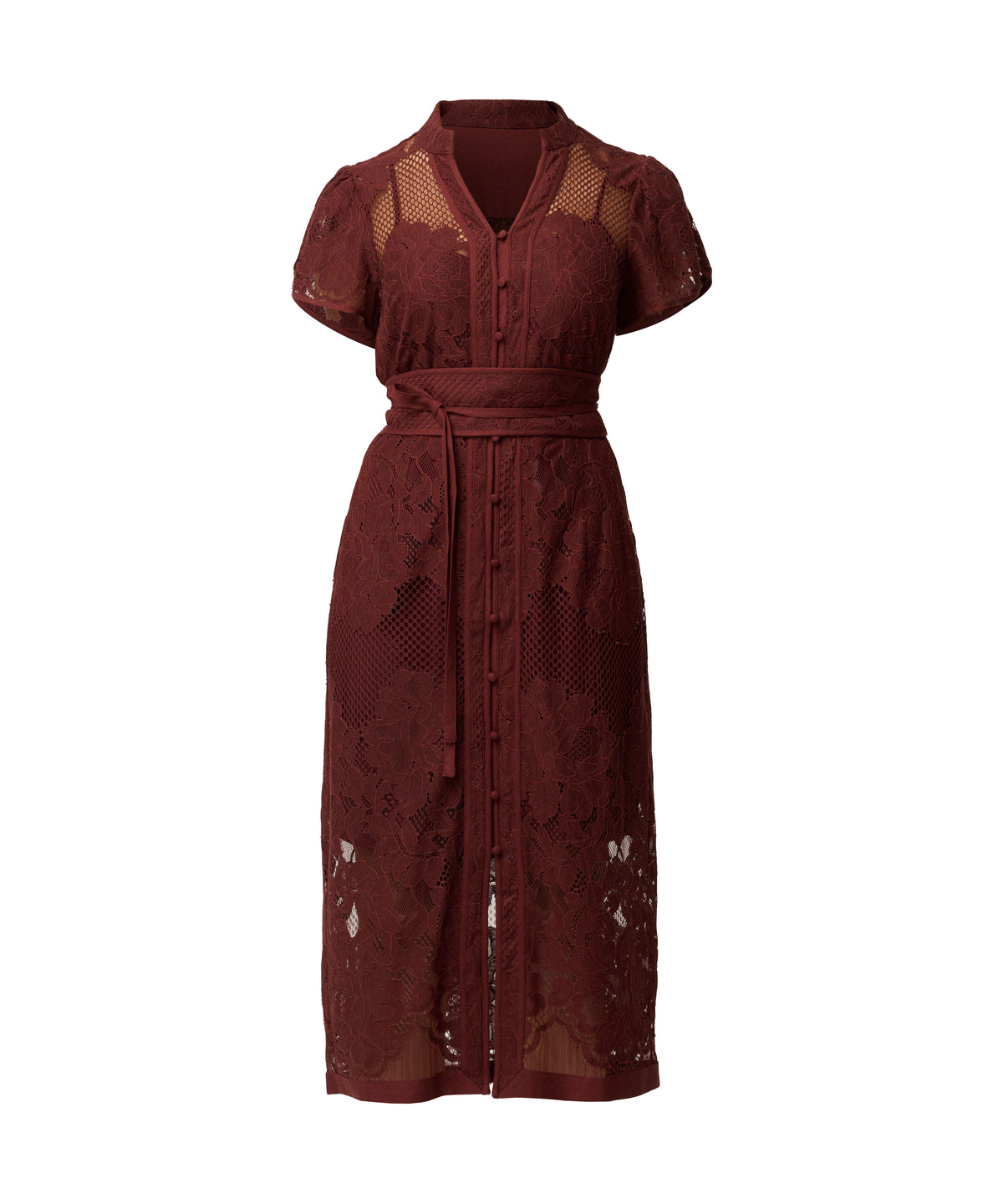 OnceWas Solene cotton-blend placement lace dress in Rosewood