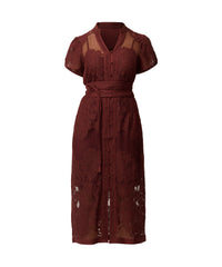 OnceWas Solene cotton-blend placement lace dress in Rosewood