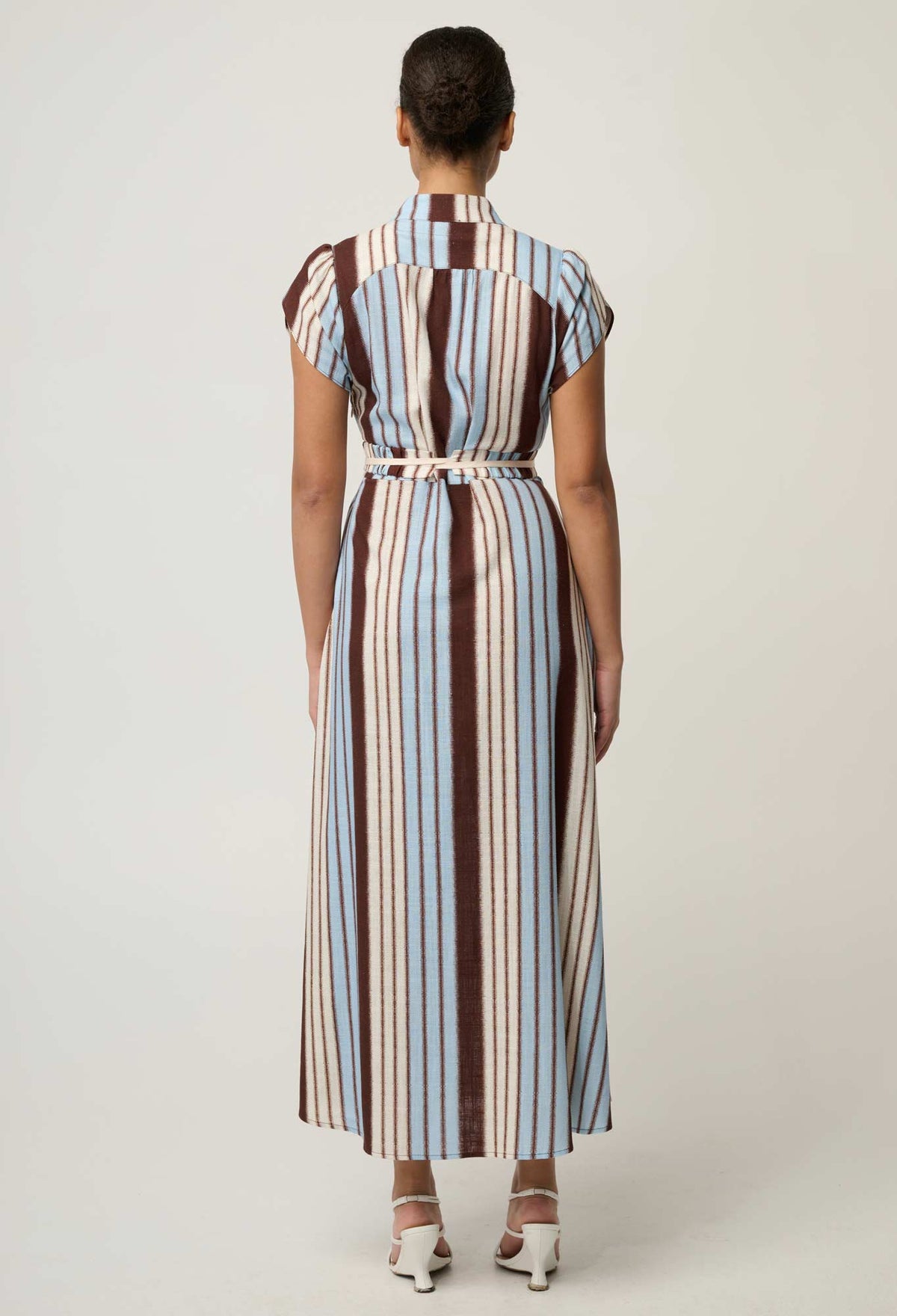 OnceWas Cattleya maxi dress in Iridescent Stripe, back view
