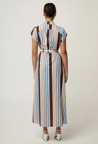 OnceWas Cattleya maxi dress in Iridescent Stripe, back view