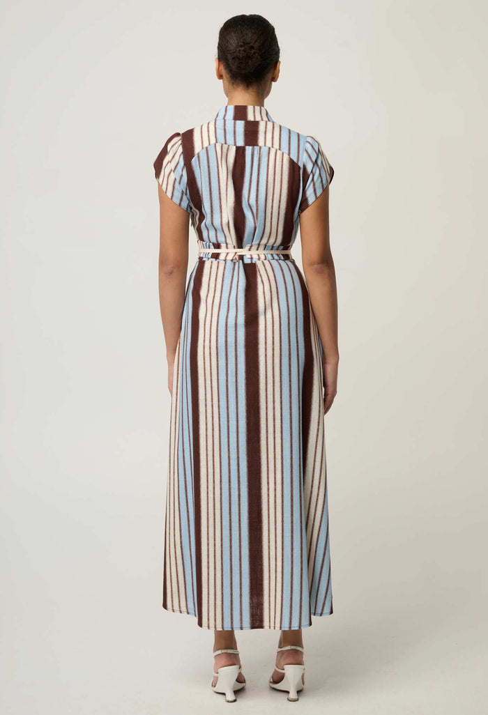 OnceWas Cattleya maxi dress in Iridescent Stripe, back view