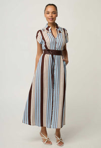 OnceWas Cattleya maxi dress in Iridescent Stripe, full-length front view