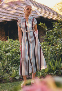 OnceWas Cattleya smock maxi dress in the Iridescent Stripe print