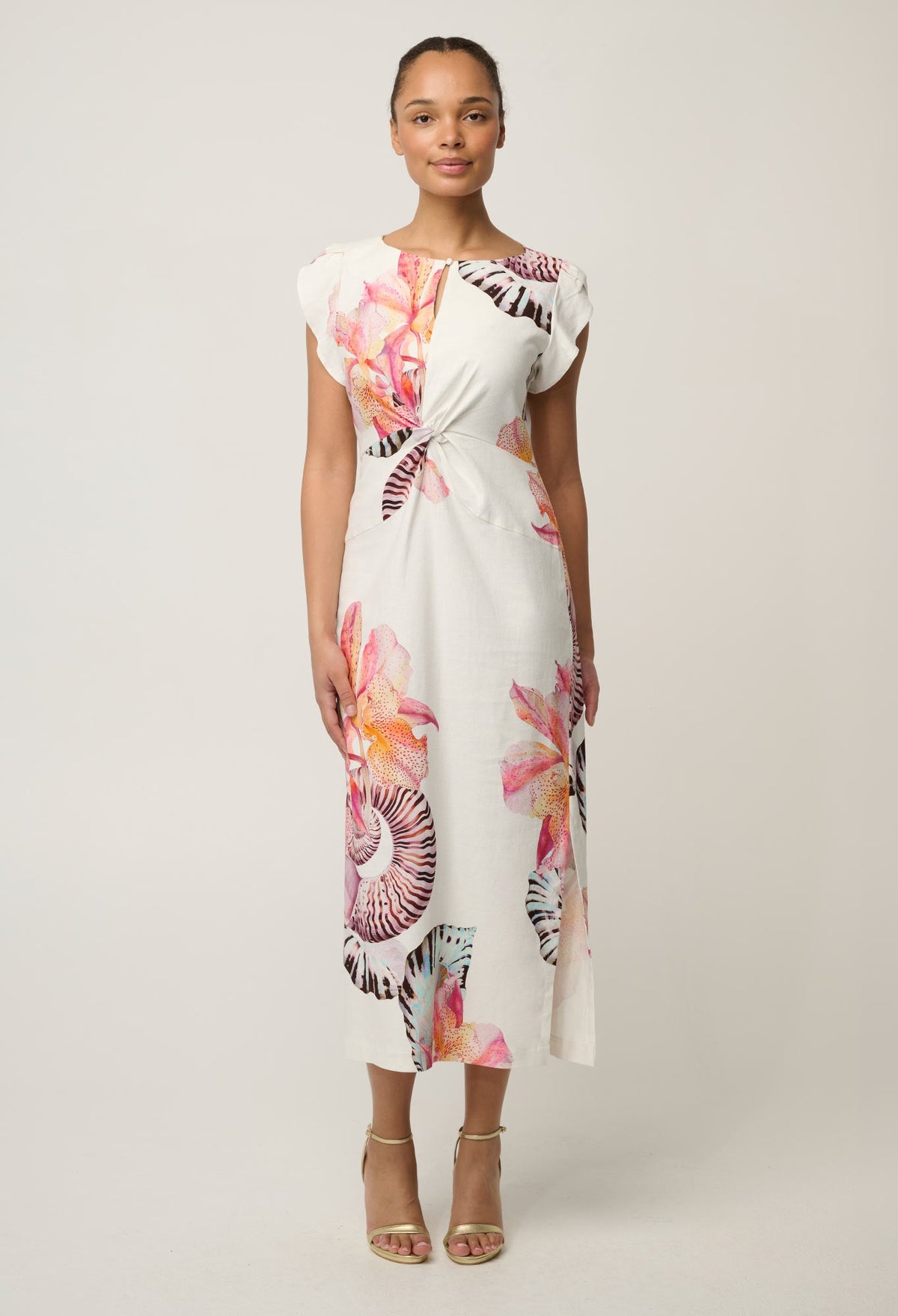 OnceWas Geneva Twist Column Dress in Nautilus Bloom