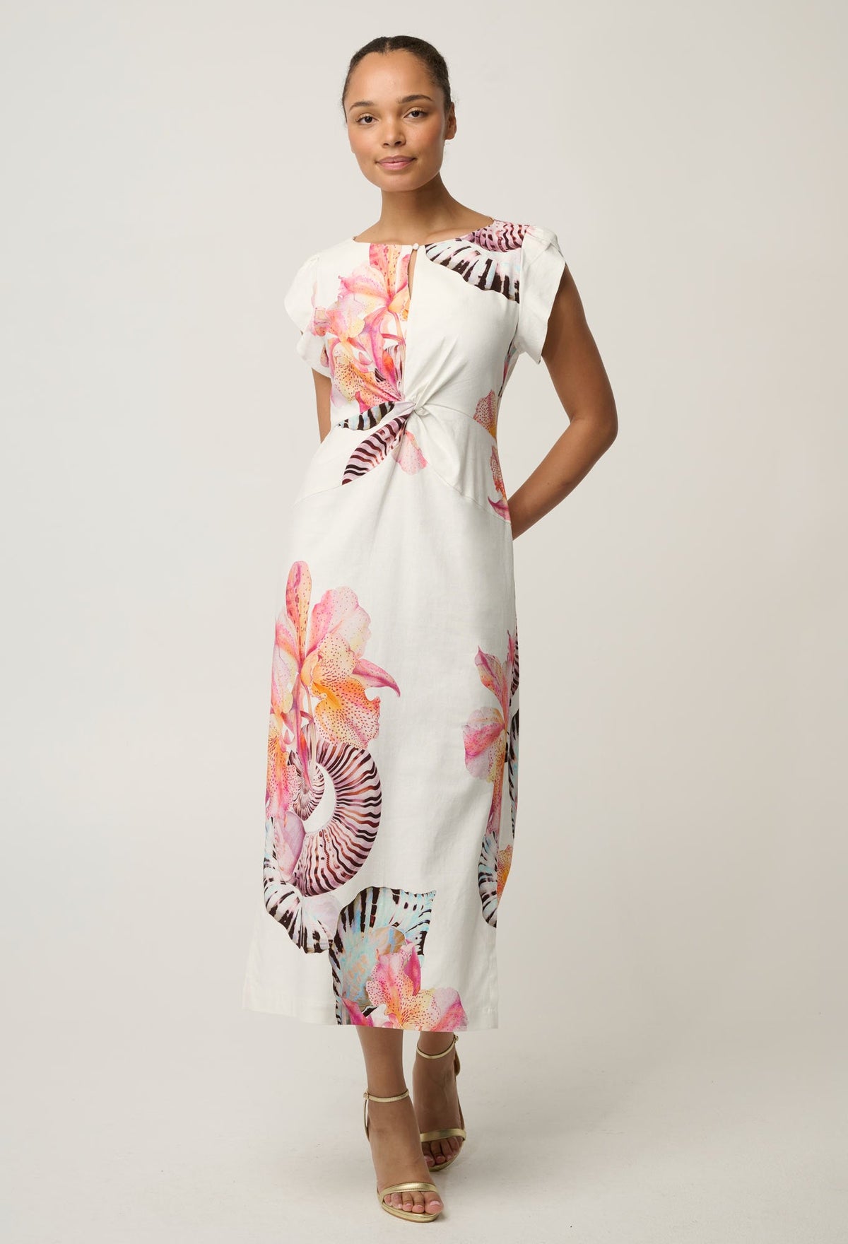OnceWas Geneva Twist Column Dress in Nautilus Bloom