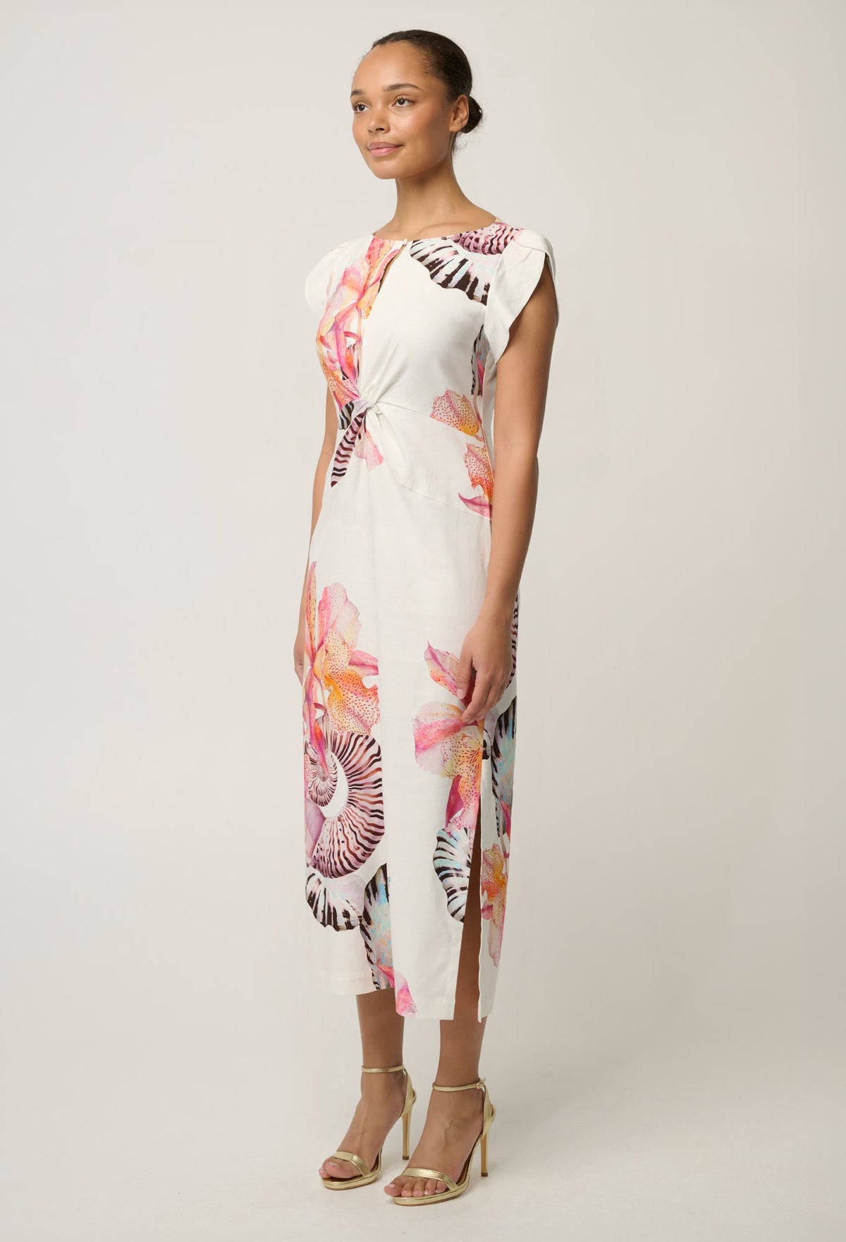 OnceWas Geneva Twist Column Dress in Nautilus Bloom