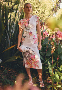 OnceWas Geneva Twist Column Dress in Nautilus Bloom