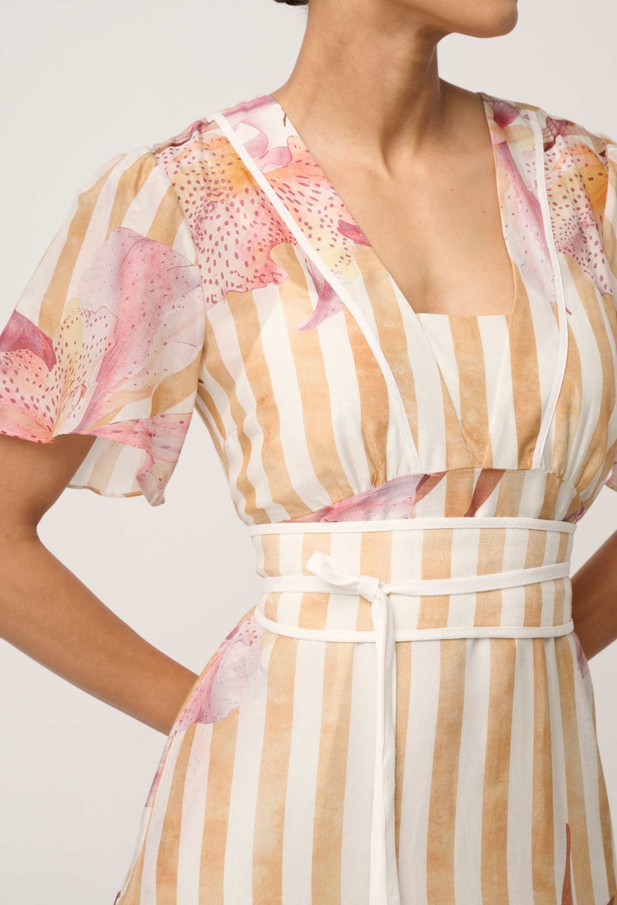 Once Was Clea Tiered Dress Golden Promenade - ruffle neckline detail