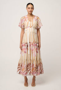 Once Was Clea Tiered Dress Golden Promenade - front