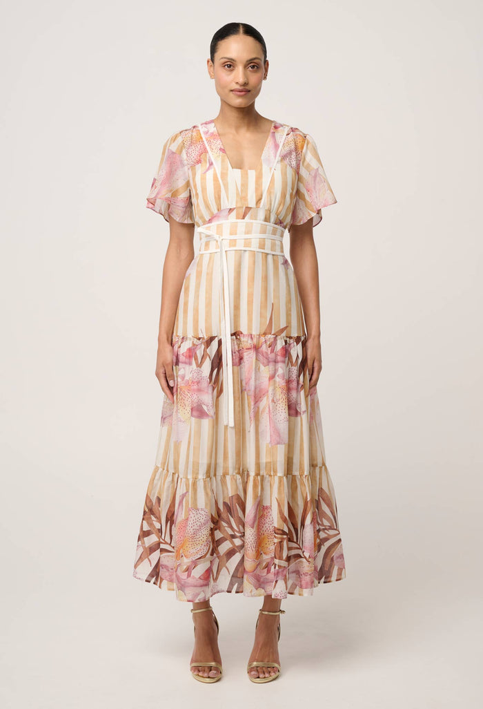 Once Was Clea Tiered Dress Golden Promenade - front