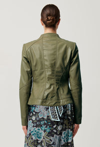Once Was - Nova Curved Leather Jacket in Moss Green