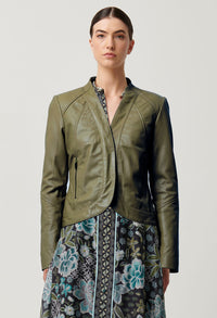 Once Was - Nova Curved Leather Jacket in Moss Green