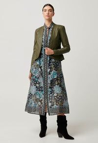 Once Was - Nova Curved Leather Jacket in Moss Green