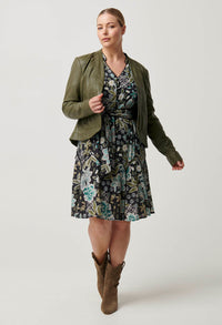 Once Was - Nova Curved Leather Jacket in Moss Green