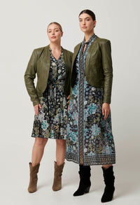 Once Was - Nova Curved Leather Jacket in Moss Green