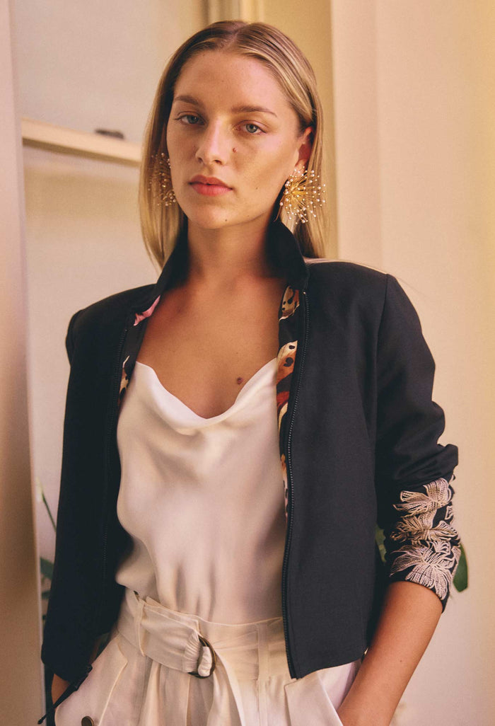 Once Was - Delray Reversible Jacket - Sunset Orchid / Noir Orchid