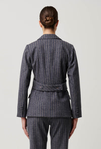 Once Was - Oaklyn Chevron Stripe Panelled Blazer in Bluestone