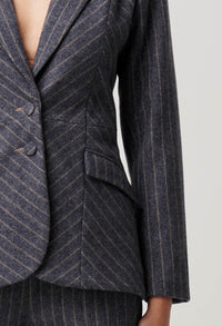 Once Was - Oaklyn Chevron Stripe Panelled Blazer in Bluestone