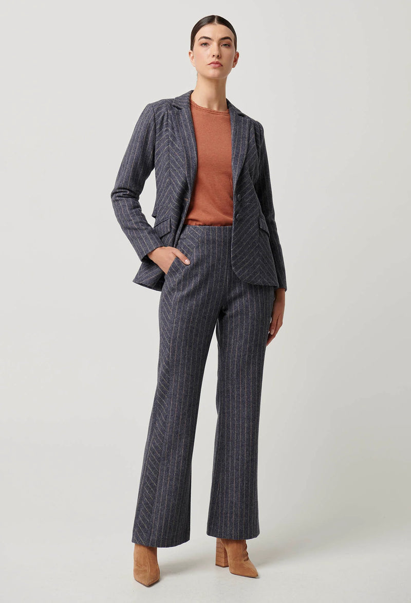 Once Was - Oaklyn Chevron Stripe Panelled Blazer in Bluestone