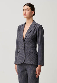 Once Was - Oaklyn Chevron Stripe Panelled Blazer in Bluestone