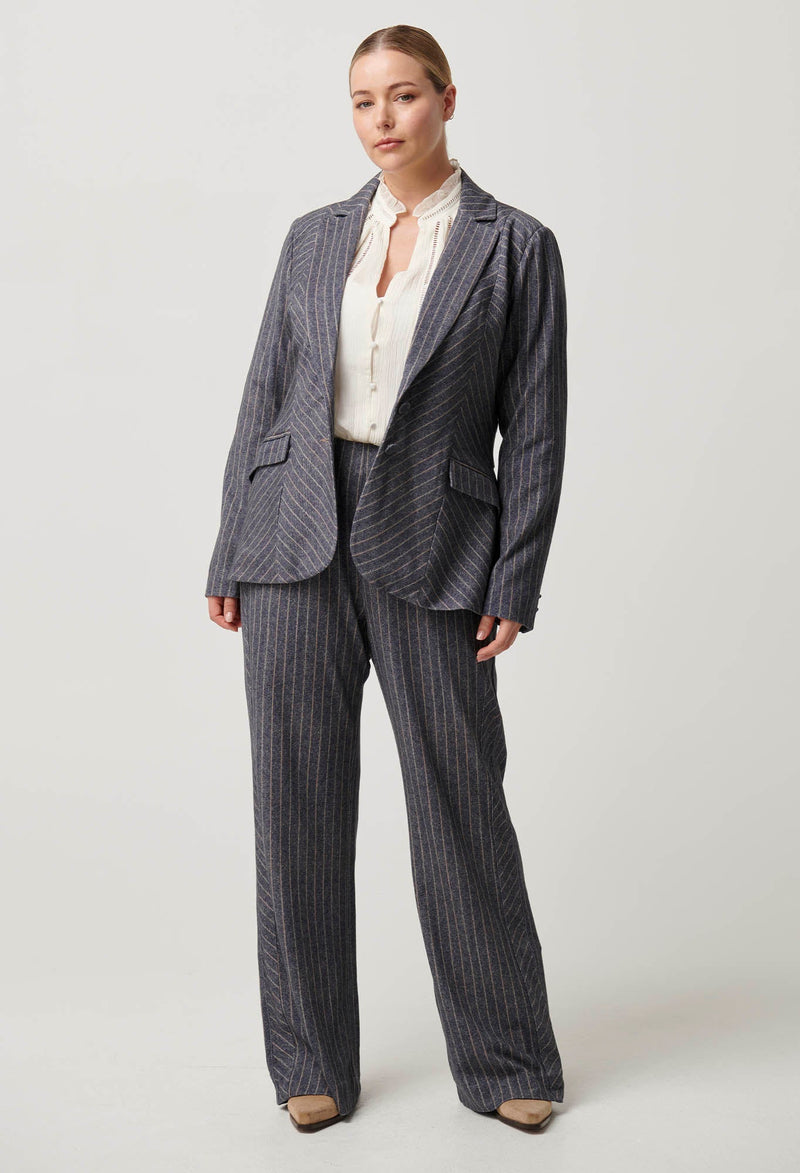Once Was - Oaklyn Chevron Stripe Panelled Blazer in Bluestone