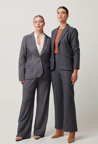 Once Was - Oaklyn Chevron Stripe Panelled Blazer in Bluestone