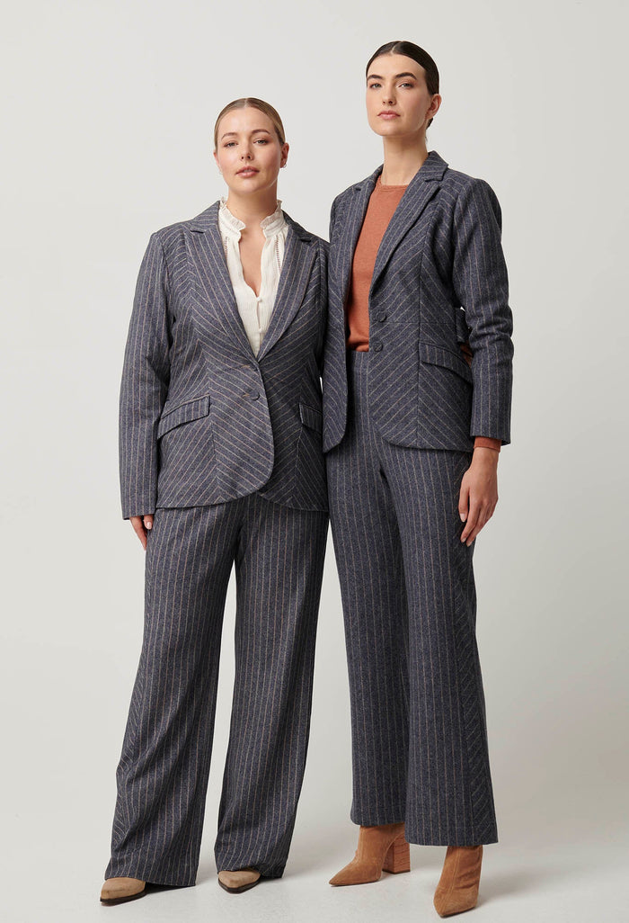 Once Was - Oaklyn Chevron Stripe Panelled Blazer in Bluestone