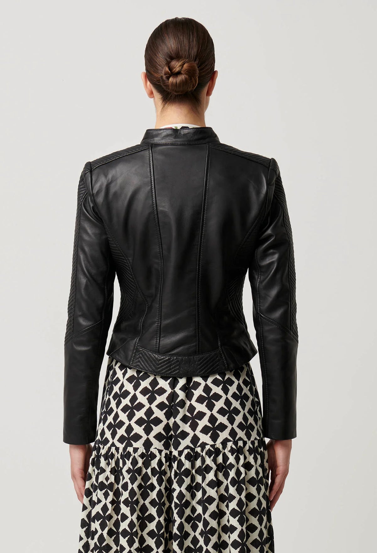Once Was - Blaire Leather Herringbone Stitch Jacket in Black