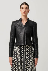 Once Was - Blaire Leather Herringbone Stitch Jacket in Black